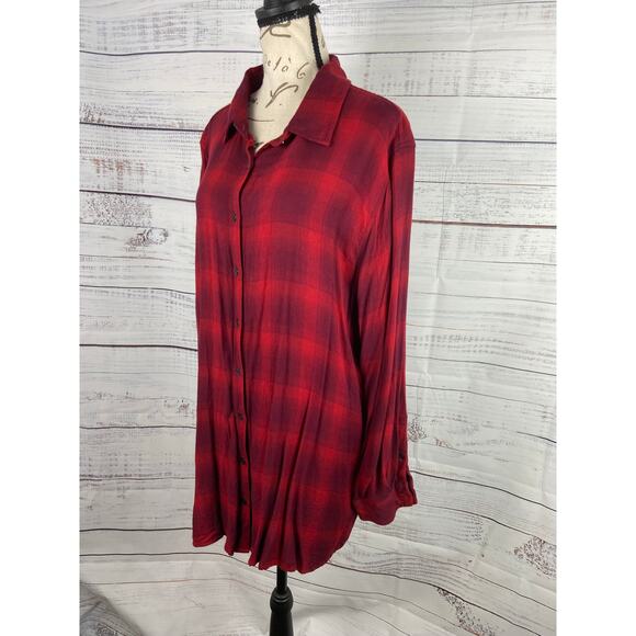 Ava & Viv Button Front Flannel Womens 2X Plaid Red Collar Long Sleeve Tunic - Picture 5 of 10
